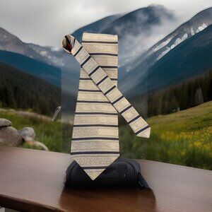 VALERIO GARATI MENS TIE GOLD & Navy Blue Striped 4” X 60” Hand Made Silk Necktie